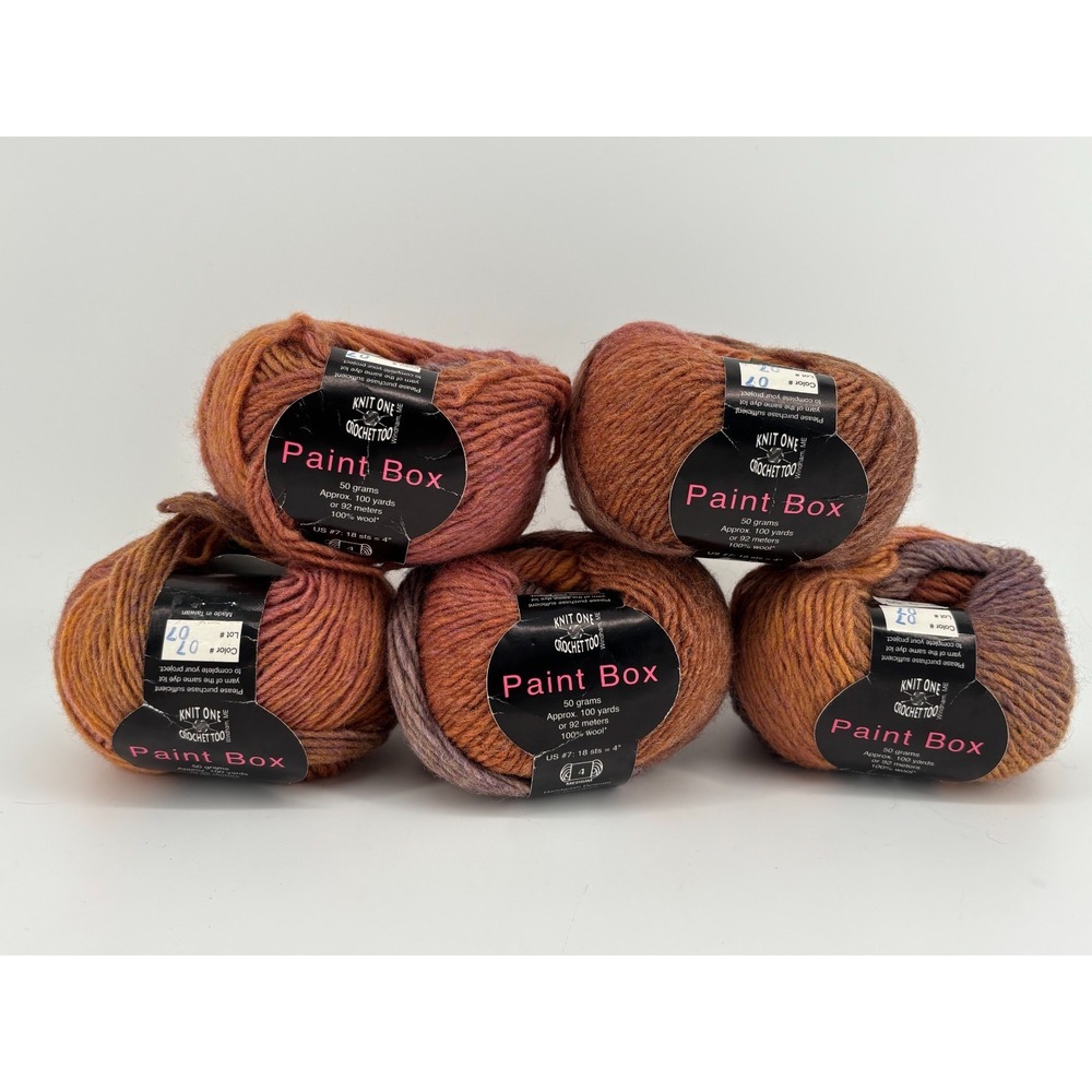Knit One Crochet Too Paint Box Yarn Lot of 5 - 100% Wool Worsted 500 Yds